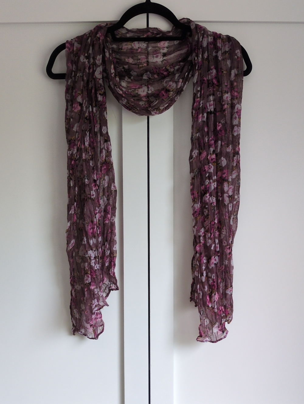 Floral Pleated Scarf Mauve Pink Purple Lightweight Sheer Wrap
